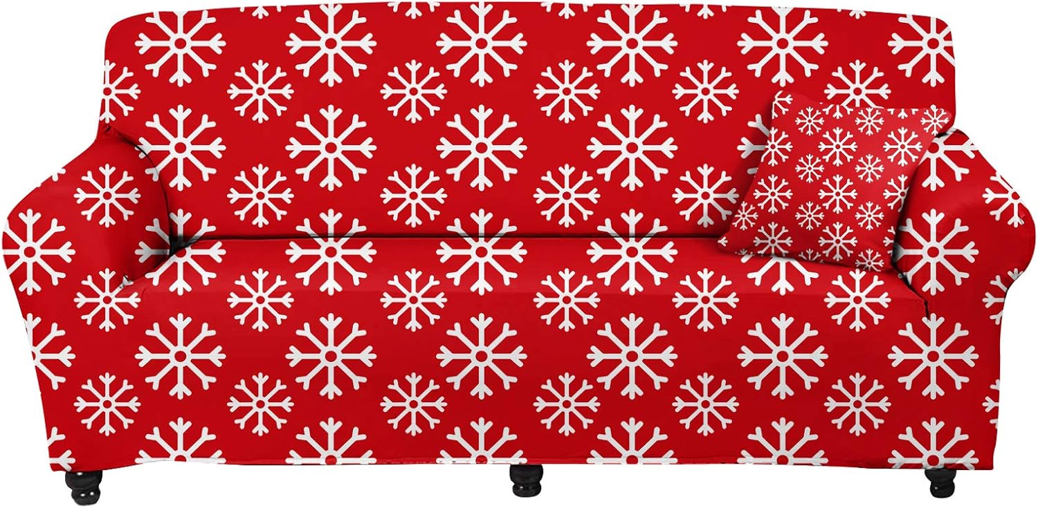 Pizding Christmas Snowflake Patterns High Stretch Sofa Slipcover Strap