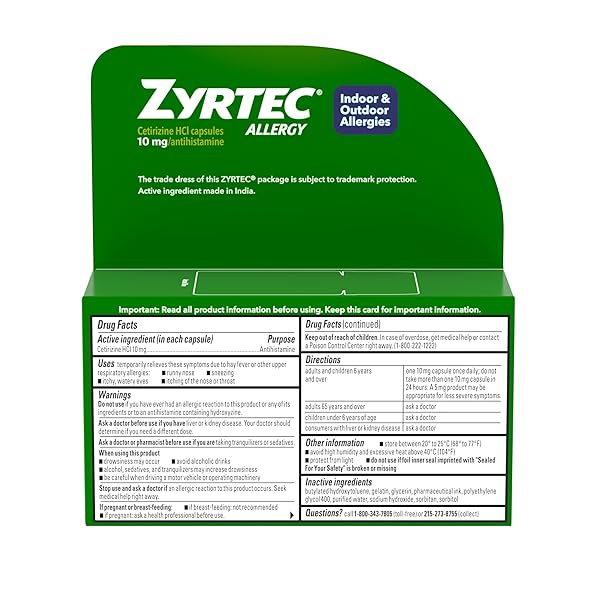 ZYRTEC 24 HOUR ALLERGY RELIEF LIQUID GELS, ANTIHISTAMINE CAPSULES WITH CETIRIZINE HCL ALLERGY MEDICINE FOR ALL-DAY RELIEF FROM RUNNY NOSE, SNEEZING, ITCHY EYES & MORE, 40 COUNT