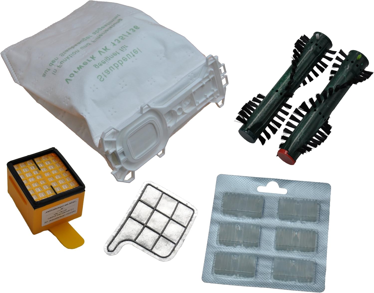 12 Fleece Vacuum Cleaner Bags and Hygiene Filter + Motor Protection Filter + 2x Fragrance Brush EB 360 suitable for Vorwerk Kobold 135/136/135SC VK135/VK136