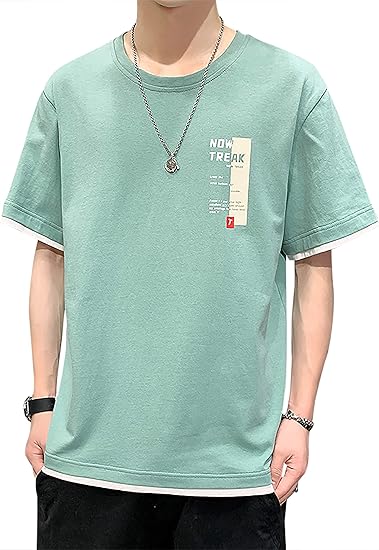 Amazon Co Jp Seranier Tシャツ メンズ 夏服 重ね着風 五分袖 メンズ ｔシャツ 夏 カットソー レイヤード 半袖 Tシャツ 洋服 フェイクインナー おしゃれ ゆったり カジュアル シャツ春 夏 秋 ｔ 大きいサイズ ファッション