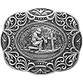 YOQUCOL QUKE Celtic Cross Horse Horseman Religious Belt Buckle for Men American Western Cowboy Belt Buckle