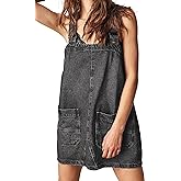 Womens Denim Overalls Dress Casual Summer Loose Bib Rompers Jumpers Adjustable Straps Jean Overall Dress