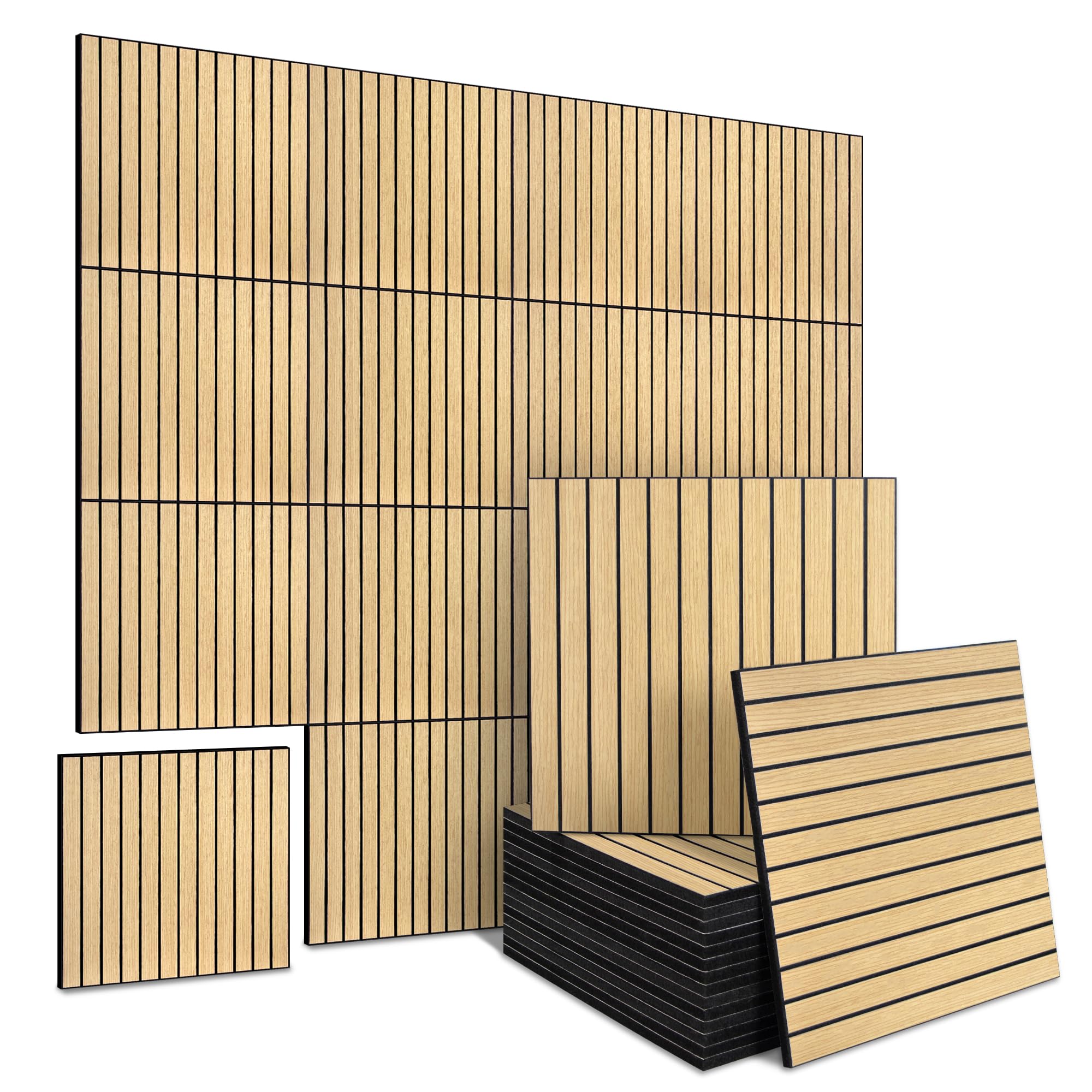 Photo 1 of 16-Pack Peel and Stick Acoustic Wall Panels, 11.8" x 11.8" PET Soundproof & Noise Cancelling Acoustic Felt, Self-Adhesive 3D Sound Absorbing Slat Wall Paneling for Interior Wall Decor, Natural Oak