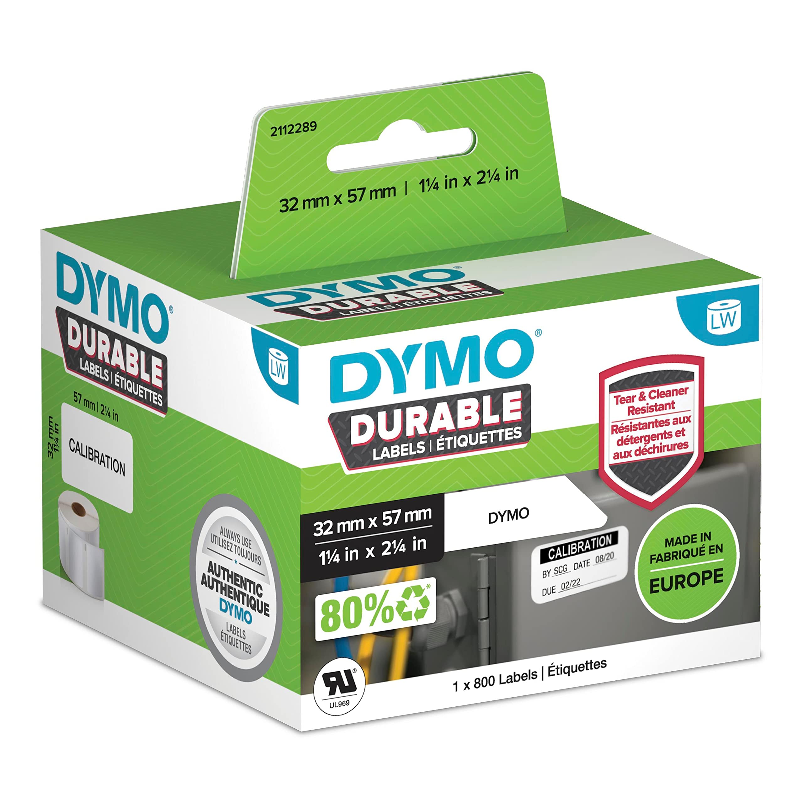 DYMO Original LabelWriter Durable Labels | 57mm x 32mm | White Poly | 800 Self-Adhesive Labels | High-Performance | For LabelWriter Label Makers
