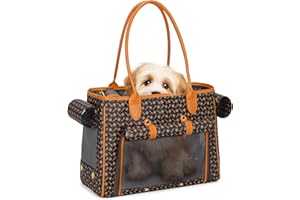 Minsong Fashion Pet Carrier Purse for Small Cat and Dog, Luxury Pu Soft-Sided Tote Bag with Large Pockets for Dogs and Puppies (Coffee, 15.8" L x 7.5" W x 11.8" H)