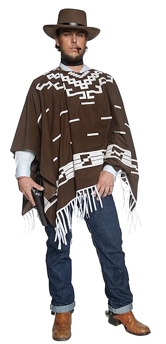 Smiffys Authentische Western Kollektion Umherstreifender Räuber Kostüm mit Poncho Weste mit Hemdattrappe und Halstuch, Large