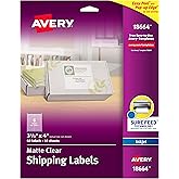 Avery Printable Shipping Labels with Sure Feed, 3-1/3" x 4", Matte Clear, 60 Blank Mailing Labels (18664)