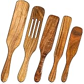 Yuanan 5 PCS Wooden Spurtle, Wooden Spatula Set Natural Teak Spurtle Spatula Set Durable Non-stick Heat Resistant Teak Wood Utensils for Cooking, Stir-Frying, Mixing and Salads