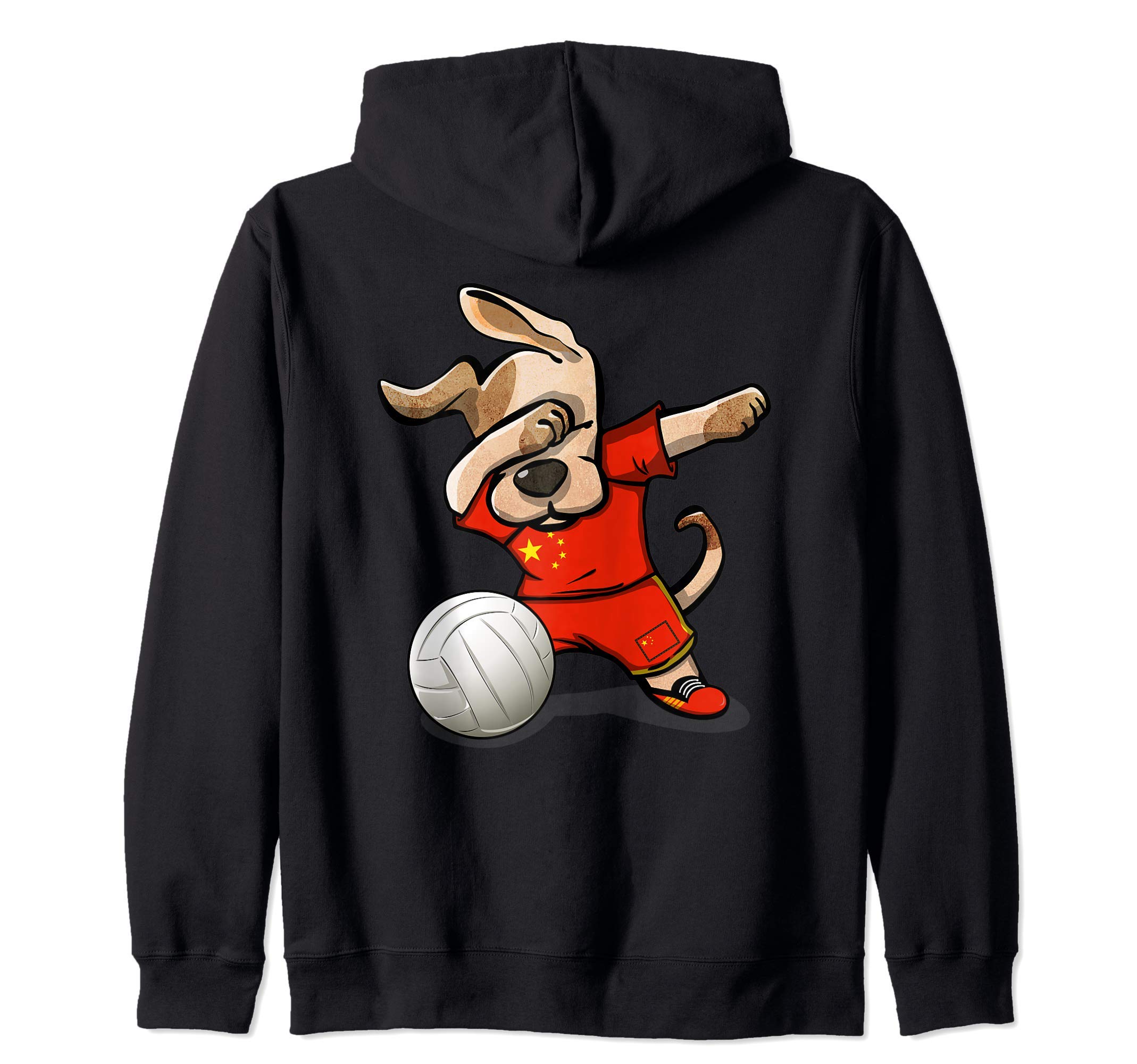 Funny Dabbing Dog Proud China Volleyball Lovers Chinese Flag Zip Hoodie