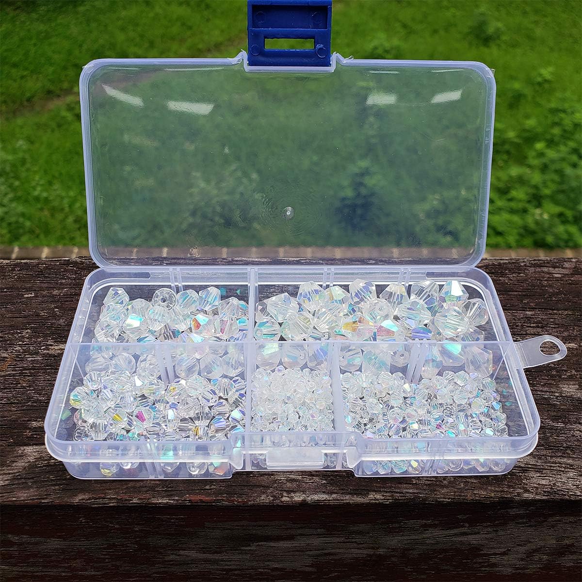 Chengmu 2-10mm Bicone Clear White Glass Beads for Jewelry Making AB Colour 470pcs Faceted Shape Crytal Spacer Beads Assortments Supplies Accessories for Bracelet Necklace with Elastic Cord