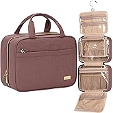 NISHEL Travel Toiletry Bag for women, Portable Hanging Organizer for Travel-Sized Shampoo, Conditioner, Brushes Set, Makeup Accessories, Medium Size, Rosewood-Pink
