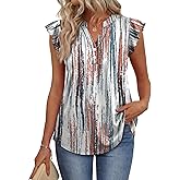 OFEEFAN Summer Tops for Women Button Down Blouses for Women Dressy Casual V Neck T Shirts Ruffle Sleeve
