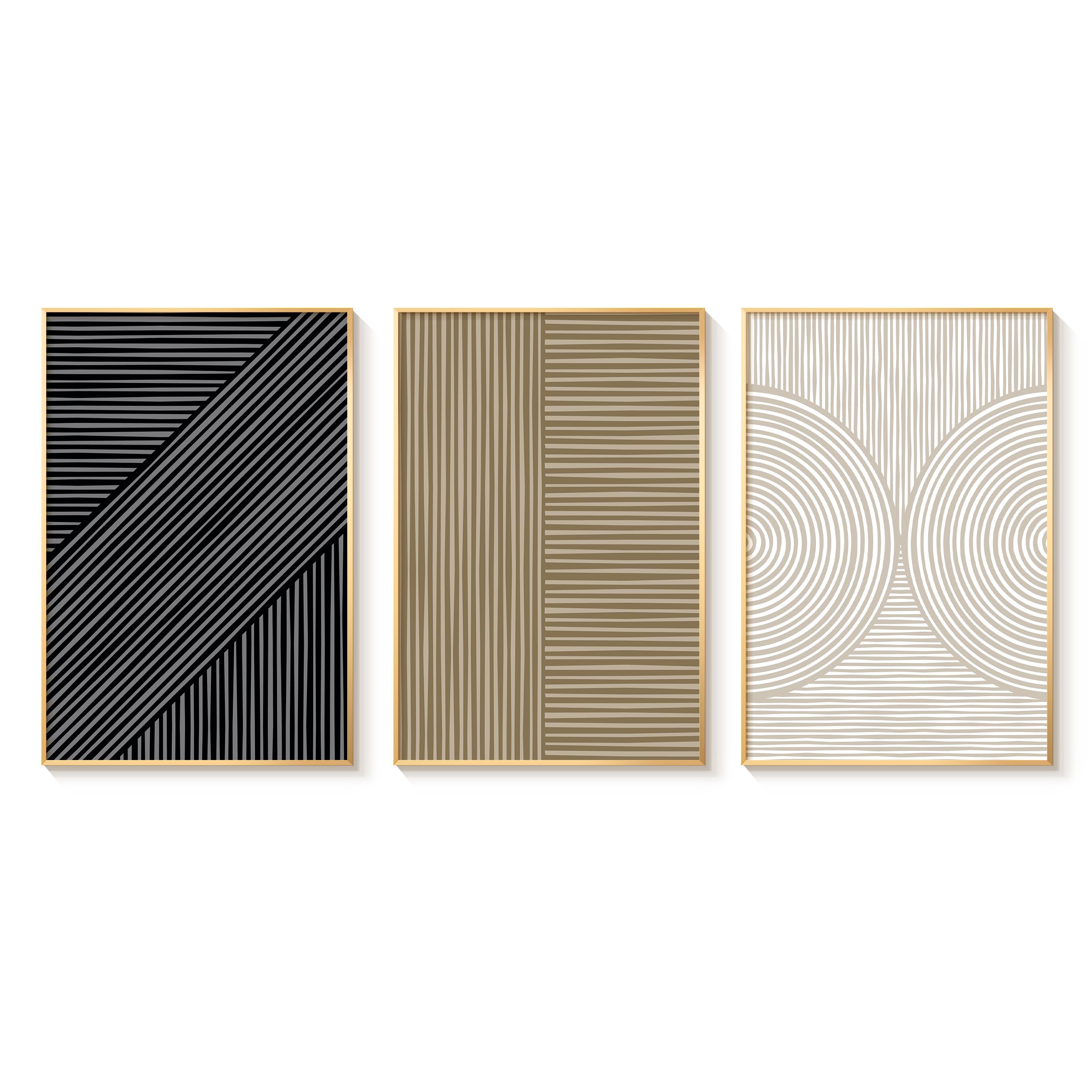 Bzstyleart Framed Black and White Abstract Wall Art, 3 Piece Large Boho ...