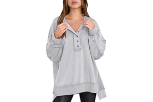 Caracilia Women's Oversized Sweatshirts Long Sleeve Henley Button Down Pullover Hoodies Tunic Tops 2024 Trendy Fall Clothes
