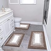 Bsmathom Bathroom Rugs Sets 3 Piece, Plush Shaggy Bathroom Rugs Non Slip Washable, Absorbent Microfiber Bath Mat with U-Shaped Contour Toilet Mat Floor, Tub and Shower, Coffee