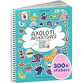 Axolotl 300+ Kids Sticker Book by Cupkin Toddler Airplane Travel Coloring and Sticker Book, 8 Coloring Pages 8 Side by Side Scenes for Children's of 2-8 Years, Valentines Gifts for Kids