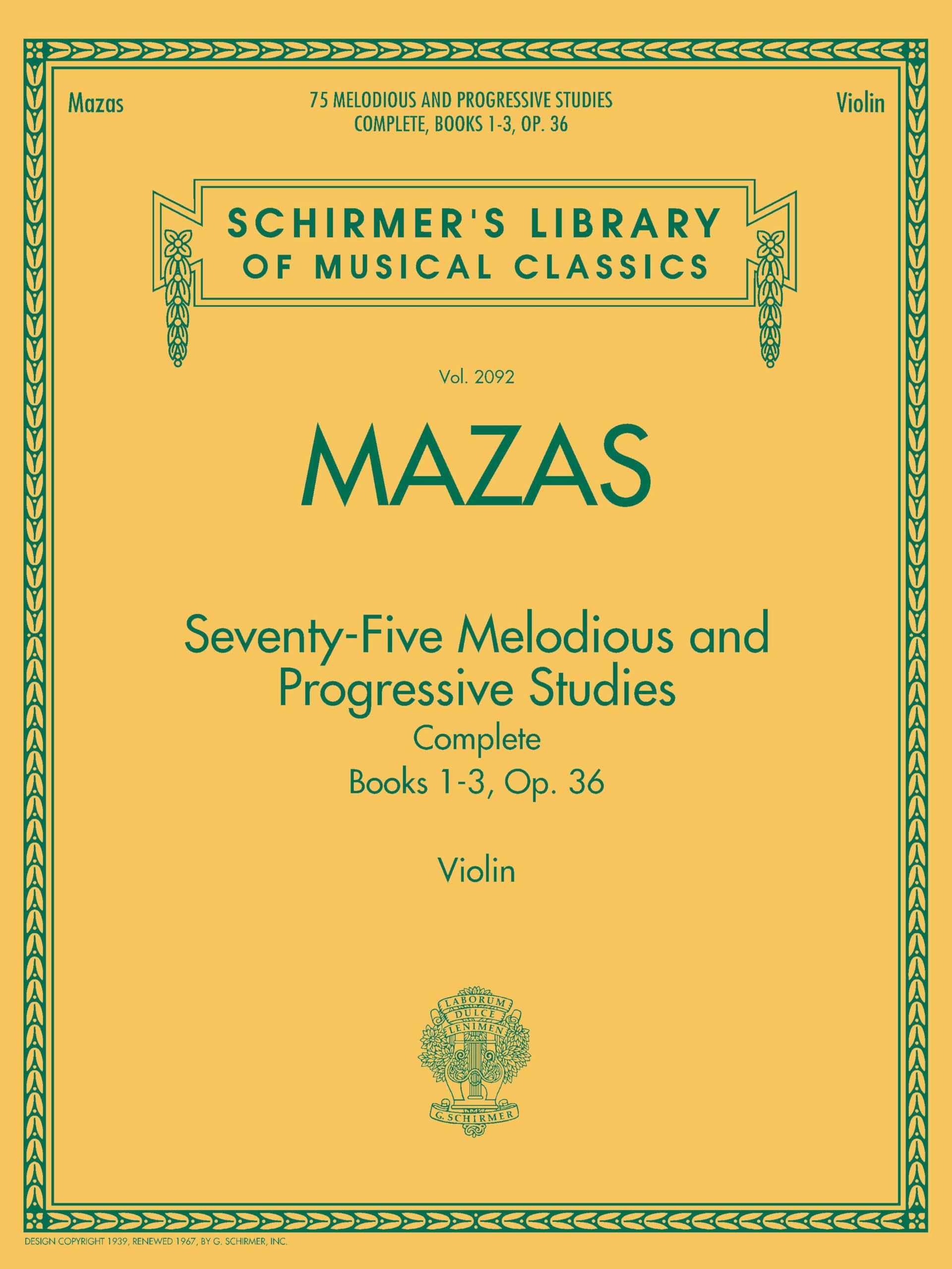 Schirmer Library Mazas 75 Melodious & Progressive Studies Op.36 Pf Bk: Schirmer Library of Classics Volume 2092 (Schirmer's Library of Musical Classics, 2092)