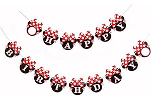 Kristin Paradise Red Minnie Happy Birthday Banner, Mini Mouse Style Party Decorations, Party Supplies, Baby Shower Decor for Girls