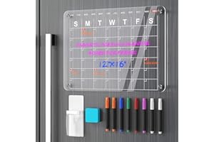 Acrylic Magnetic Calendar for Fridge, Polegas 16"X12" Clear Refrigerator Calendar, Dry Erase Fridge Calendar Whiteboard, Small Monthly Planner Schedule Board with 8 Markers Eraser