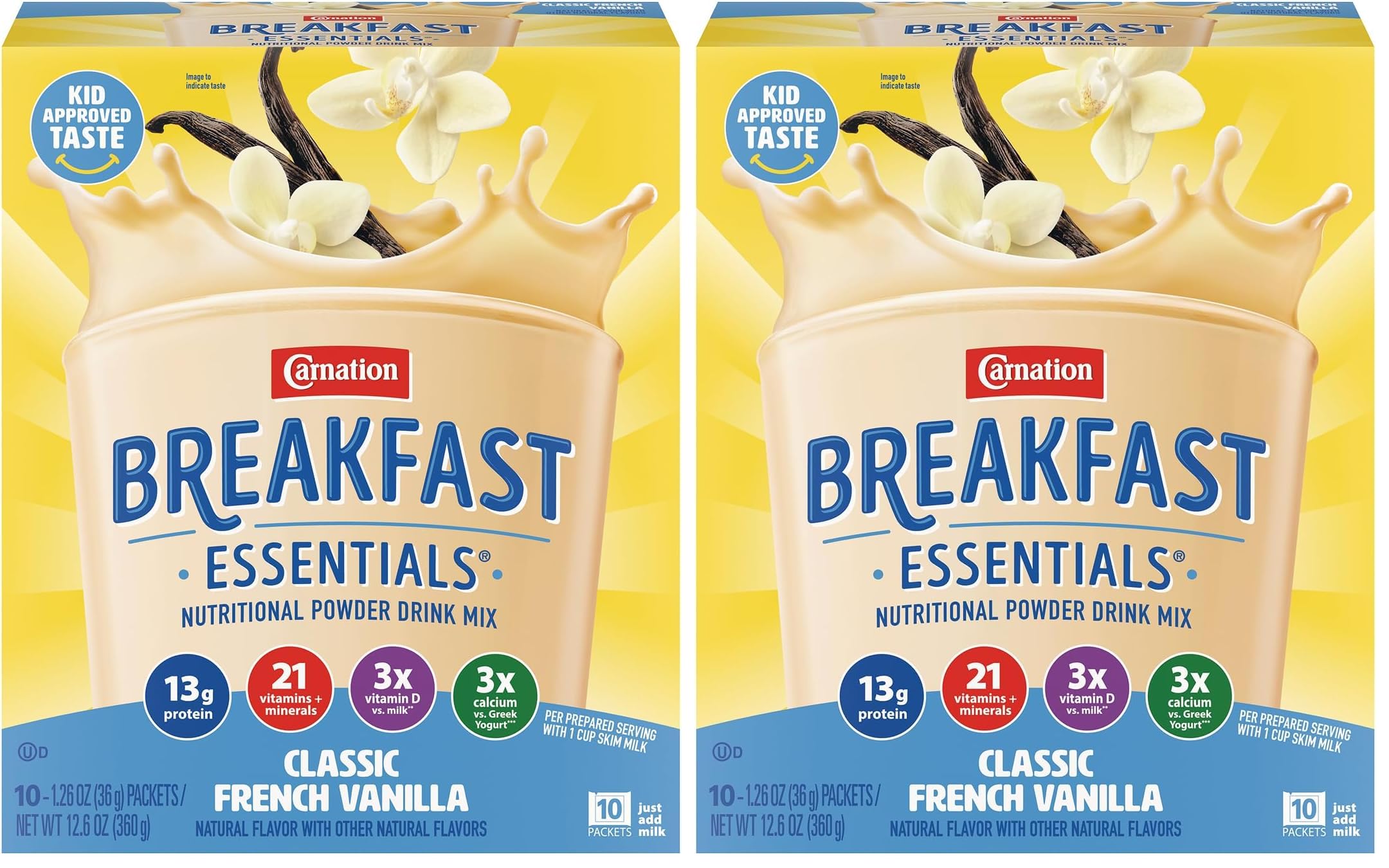 Carnation Breakfast Essentials Powder Drink Mix, Classic French Vanilla, 10 Count Box of 1.26 Ounce Packets (Pack of 12) Image