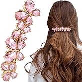 Joez Wonderful Rhinestone Hair Clips, Bridal Hair Accessories for Women, Sparkly Crystal Hair Pins, Fancy Hair Barrettes for Wedding, Bride, Long Hair (Pink Butterfly, 1 Pcs)