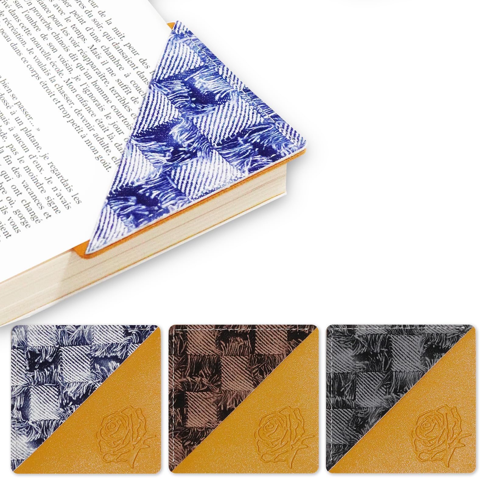 Leather Bookmark for Reading Lovers, 4 Pcs Corner Page Book Marks Gift for Christmas, Vintage Design Book Markers Gifts for Women, Men,Kids,Girls,Boys,Teachers and Students (Plaid)