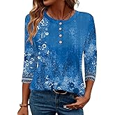 LOMON 3/4 Length Sleeve Womens Tops Dressy Casual Crewneck Pullover Tunics Summer Cute Blouses Fashion 2025 Tees Shirts