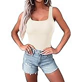 Topoutlet Women's Sleeveless Bodysuits Sexy Ribbed Seamless Square Neck Tank Tops 2025 Trendy Outfits One Piece