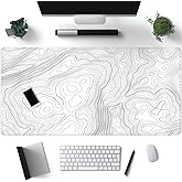 Mechanical Cattle Desk Mat Large Gaming White Mouse Pad Minimalist Topographic Map Desk Mat Extended XL Mousepad 31.5x15.7 in Anti-Slip Desk Pad Keyboard Mousepad Stitched Edges Large Mouse Pad Grey