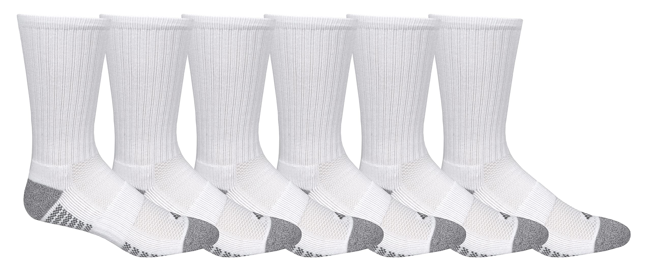 Columbia Men's Pique Weave Crew Socks with Arch Support, 6 Pairs, White, One Size