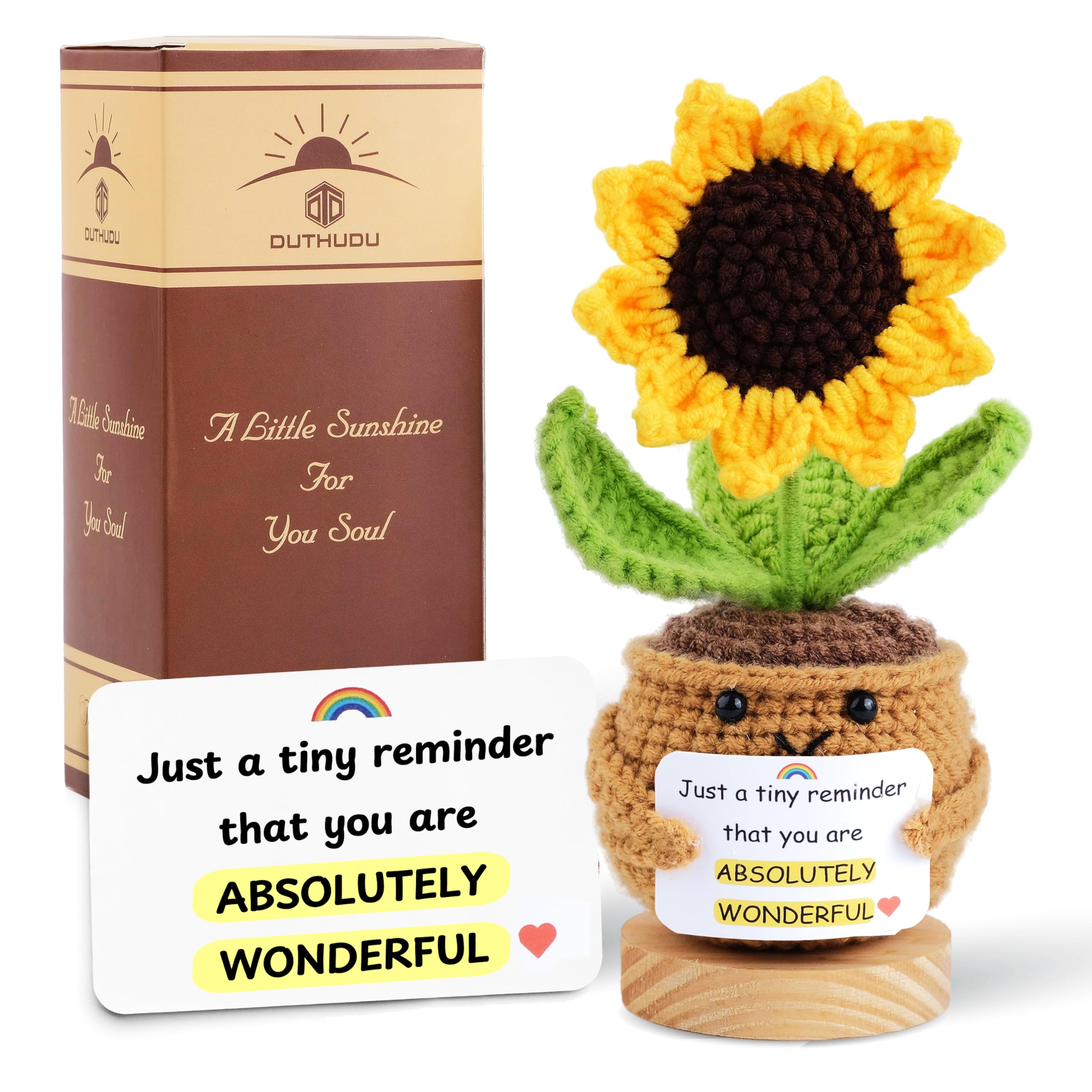 Photo 1 of DUTHUDU Sunflower Crochet Flower Gift - Handmade Positive Doll with Uplifting Quote - Thank You, Appreciation Gift for Teacher, Best Friend, Coworker, Women - Cute Emotional Support Decor (S5)