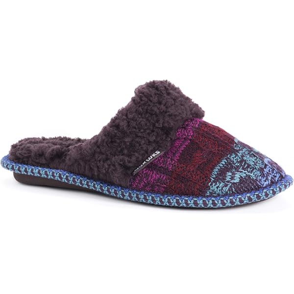 MUK LUKS Women's Perlyn Scuff Slippers - Soft Faux Fur Slippers With Knit Design