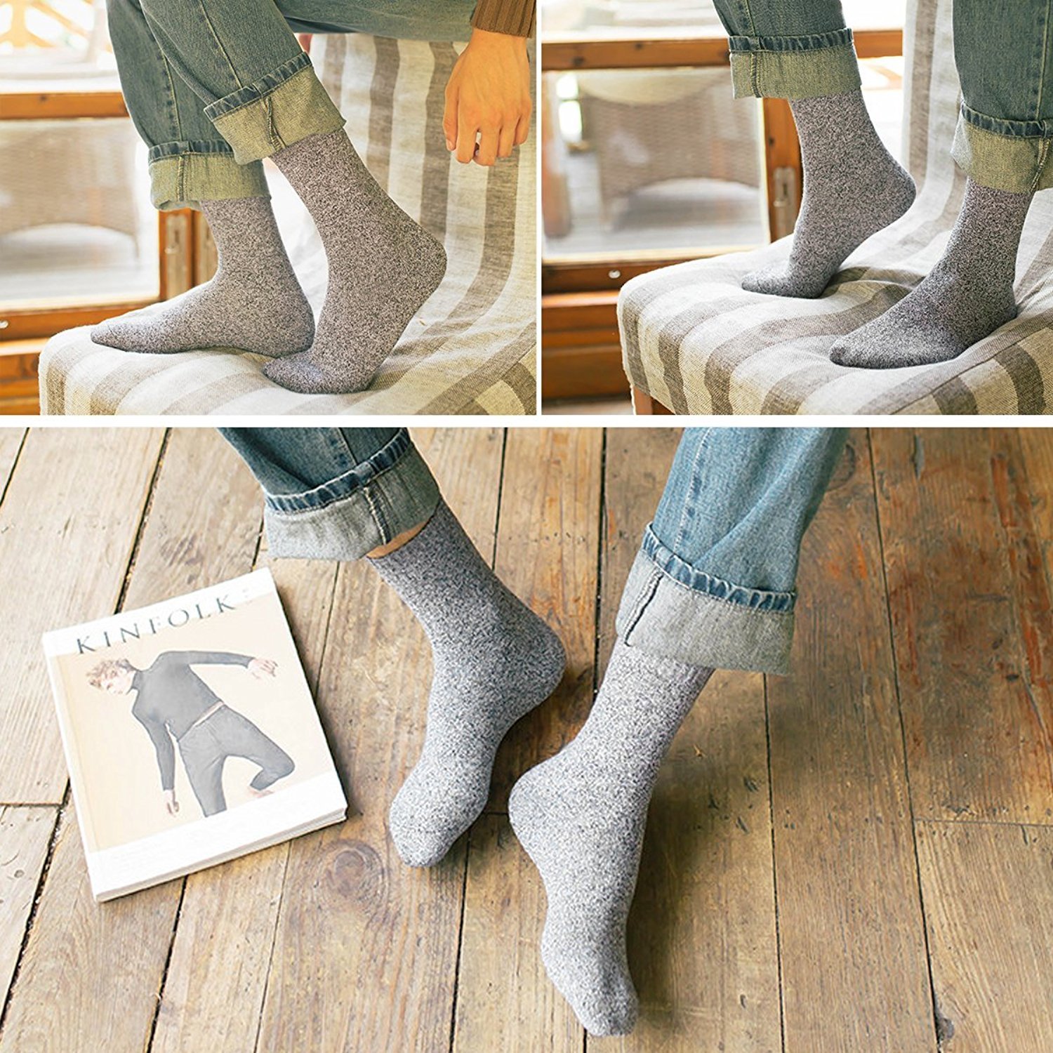 5 Pairs Men Wool Socks Midweight Comfort Crew Socks Value Pack