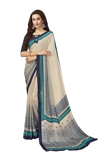 Womens Crepe Saree With Blouse Piece (fusion-8302-b_Blue)