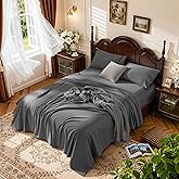 LBRO2M 1000 Thread Count 100% Cotton Sheets Set,Queen Size Bed Sheet 4 Piece Sets,Long Staple,16 Inches Deep Pocket,All Season,Bedding Super Soft Comforterble Breathable,Sateen (Dark Grey)
