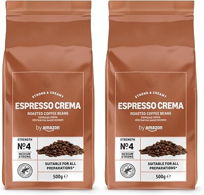 - Café en grano Natural Espresso crema, tueste claro,- Certificado Rainforest Alliance, 500 g (Paquete de 2)