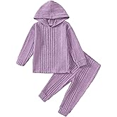 DEFAHN Toddler Girl Fall Clothes Set Warm Soft 2-piece Long Sleeve Ribbed Knit Tee & Leggings Winter Drop Shoulder Girl Set