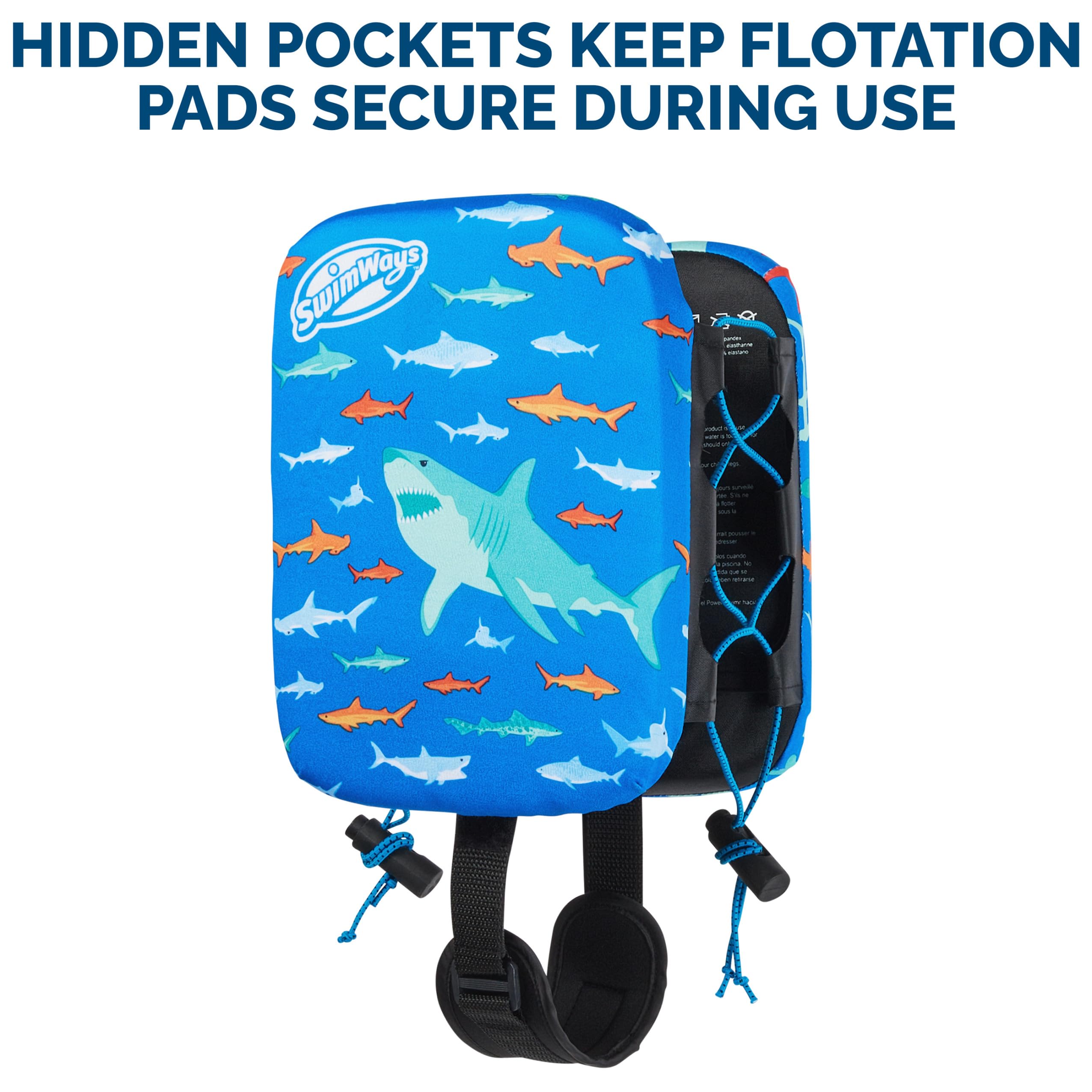 SwimWays Power Swimr Outdoor Pool Swim Vest for Kids, Adjustable Kid Pool Float for Swim Training, Medium, Shark