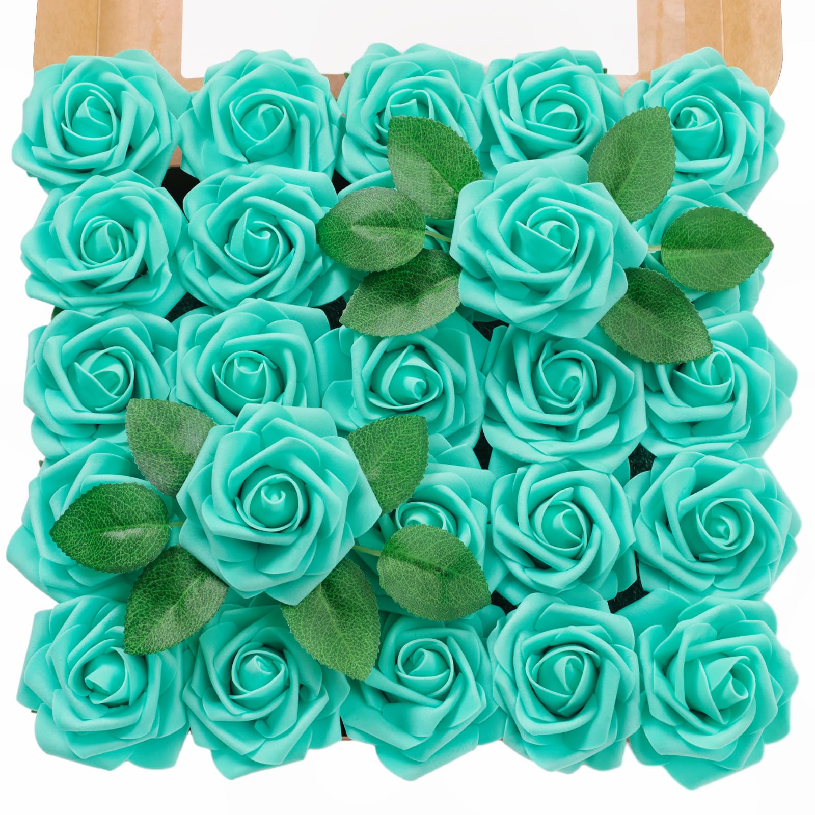 Photo 1 of TINGE TIME Artificial Flowers 3" Rose, 25pcs Foam Fake Roses with Stem for DIY Wedding Decorations Bouquets Centerpieces Boutonniere Floral Arrangements Bridal Shower (Teal Green)