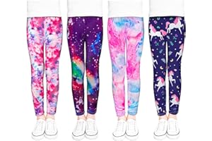 TODDOR 4 Pack Girls Printed Leggings Multipack Girls Stretchy Tights Athletic Leggings Kids Printed Pants 6-12 Years
