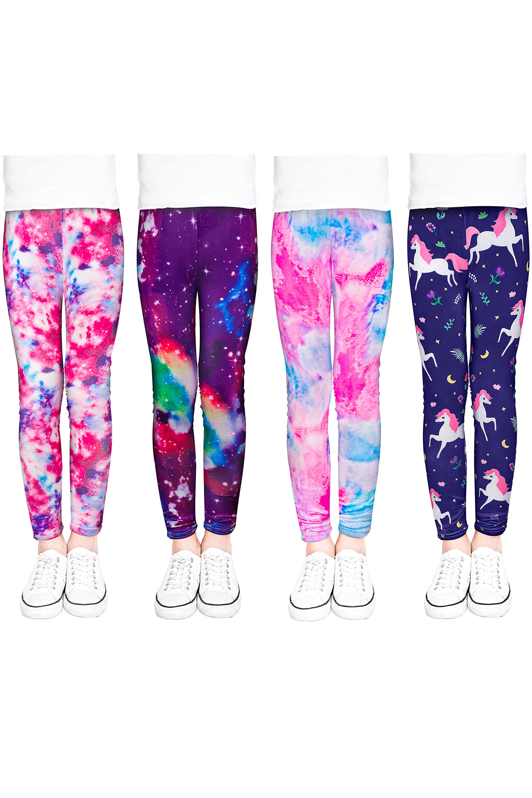 Photo 1 of ***DIRTY***TODDOR 4 Pack Girls Printed Leggings Multipack Girls Stretchy Tights Athletic Leggings Kids Printed Pants 6-12 Years Multicolor