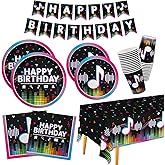 Music Party Supplies Disposable Paper Plates Napkins Cups Tablecloth and Banner for Girls Boys Music Party Birthday Decorations, Serve 25.
