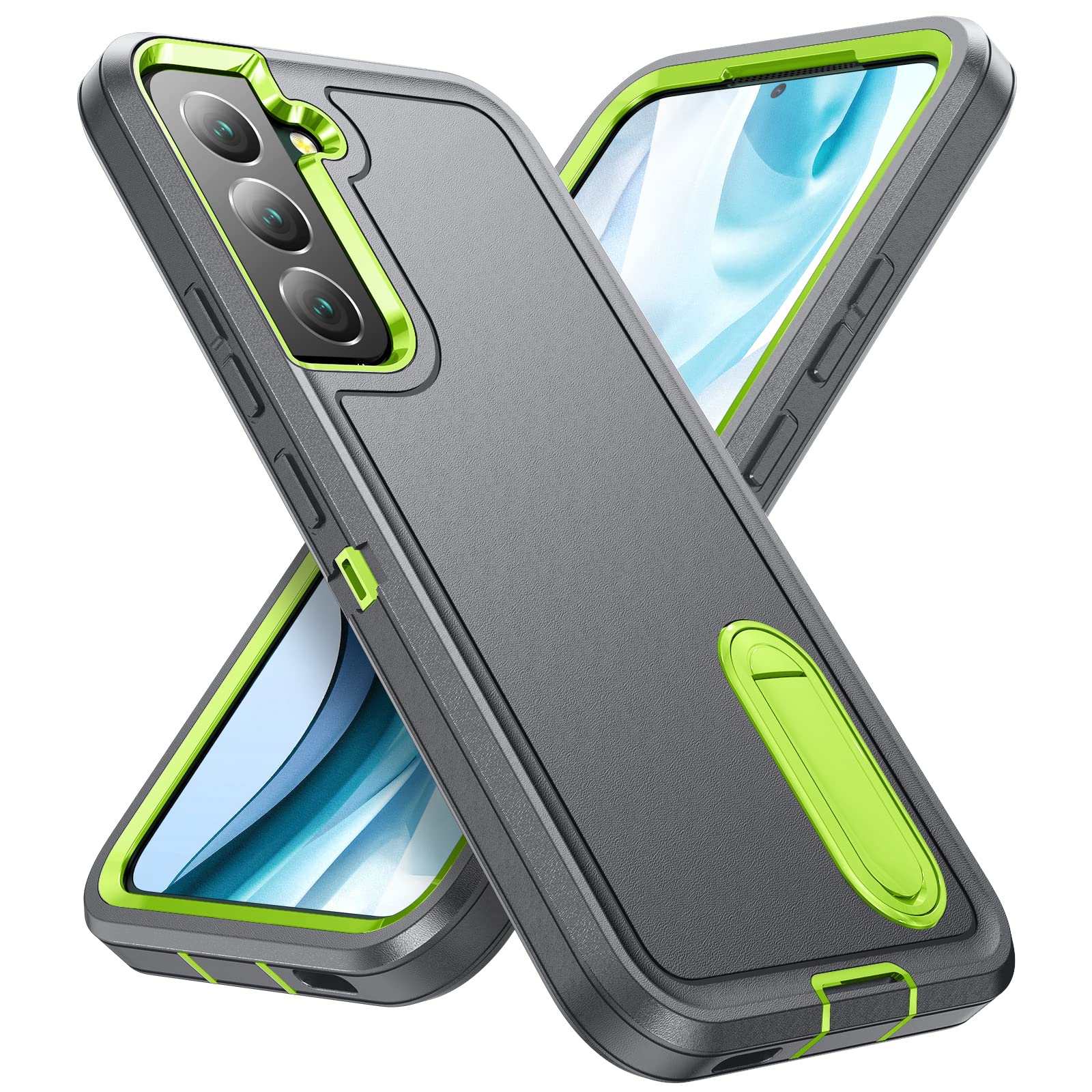 Photo 1 of Fucozan for Samsung Galaxy S22 Plus Case with Kickstand Case 3-Layer Military Grade Protective Cover Silicone Rugged Shockproof for Galaxy S22 Plus S22+ Phone Case Gray+Green
