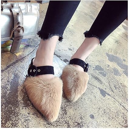 flat mule slides with fur