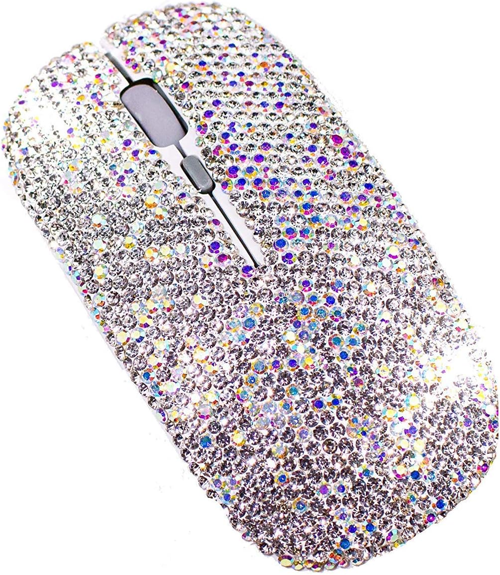 TISHAA Bling Wireless Mouse Accessories – Computer Laptop PC Notebook Desk Office Supplies Décor Covered with Rhinestone Crystal Dazzling Glitter Decoration with USB Receiver Gift for Girlfriend Her