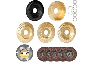 LAMPTOP 16 Pcs Wood Carving Grinder Tools Set, Including 5 Pcs Angle Grinder Wood Carving Disc, 5 Pcs Sanding Wheels, Speedcutter for Wood Cutting, and 5 Pcs Stainless Steel Disc Fitting Ring