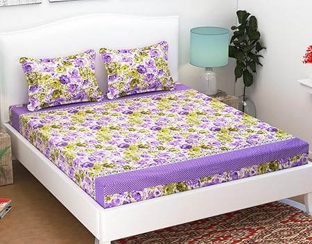 Ab Home Decor Elastic Fitted Cotton Bedsheet, Multicolour