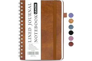 LEAGIM Lined Spiral Journal Notebook for Women & Men, College Ruled Hardcover Notebook for Work & Note Taking, Journals for Writing, 100 GSM, Business, School, 140 Pages, A5(5.8"x8.5") - Brown