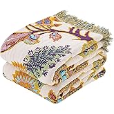XIBLC Boho Throw Blanket for Bed, 100% Cotton Soft Rustic Quilt Fall Blanket, 50"x60" Floral Printed Farmhouse Decor Bed Blankets, All Season Rustic Reversible Bohemian Throw Quilt