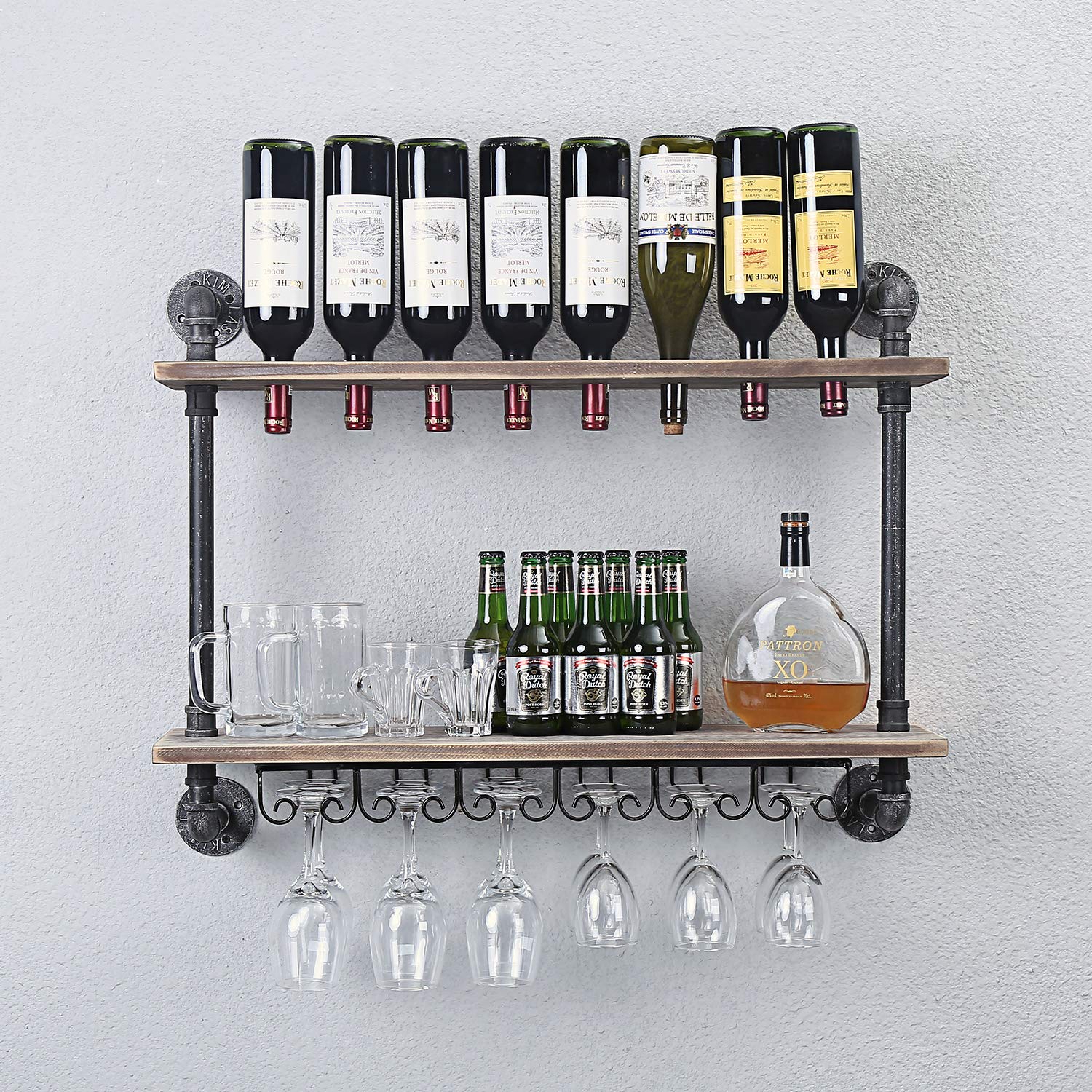 Best Wall Mounted Wood Wine Glass Holder Rack Bar Shelf Storage Display Kitchen